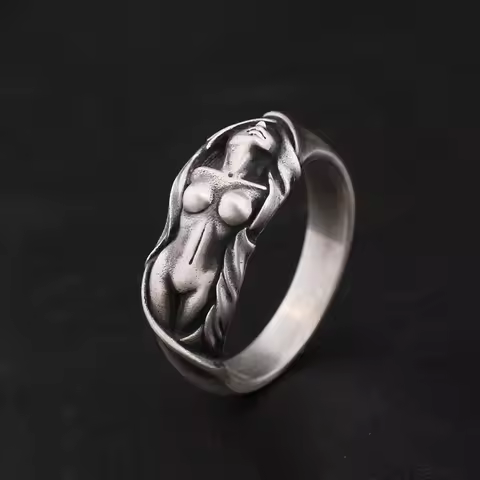 Artistic Nude Woman Rings for Men Women Retro Sculpture Open Ring Adjustable Personalized Body Art J