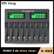 PUJIMAX 8 Slots Smart Fast Battery Charger LCD Display