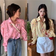 flora shirt crop C3109 Floral 2 Colors Yellow Pink