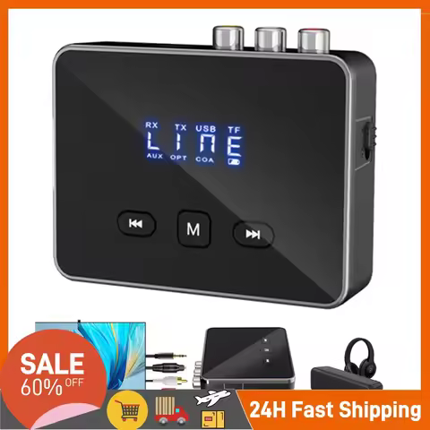 BT 5.4 Transmitter Receiver with RCA 3.5mm AUX & Display BT Audio Adapter BT Adapter for TV/Car/PC/H