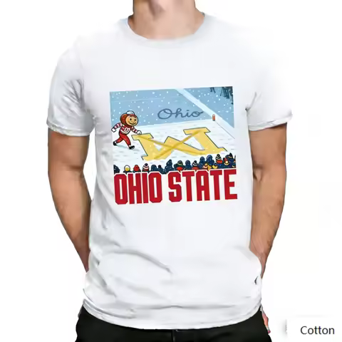Ohio State Brutus Buckeye Michigan M X Out Print T-Shirt, Pure Cotton Casual Neutral, College Footba