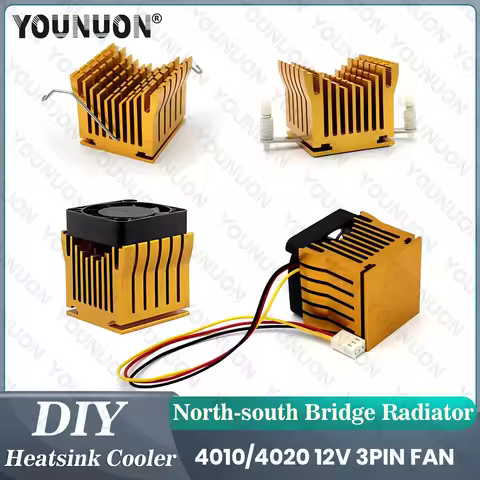 Golden DIY Aluminium Northbridge Heatsink Cooler Motherboard Radiator with 40mm Fan 12V 40x40x10mm 4
