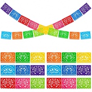 12pcs Triangle/8pcs Square/9pcs Rectangle Hanging Felt Flags, Colorful Hollowed-Out Flags Mexican El