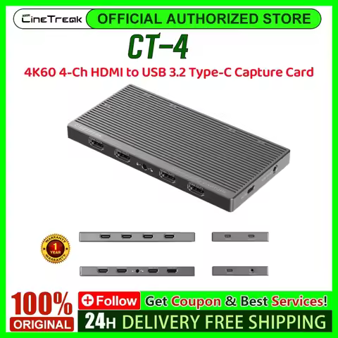 CineTreak CT-4 4K60 4-Ch HDMI to USB 3.2 Type-C Capture Card, 4x HDMI Input Multi-Camera UVC Device