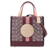 【COACH】Dempsey Tote 22 緹花拼皮革二用托特包(酒紅色/裸色)/ 平行輸入
