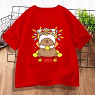 100cm-5XL  2026 Chinese New Year Capybara T-shirt Unisex 100% Cotton Cute  Round Neck Top
