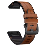 22MM 26MM Leather Watch Bands for Fenix 6 6XPro/ Fenix 5 / Fenix 7 7X, QuickFit Soft Genuine Leather with Silicone Sweatproof Wrist Strap for Garmin EPIX 2,Approach S60 S62