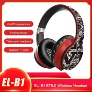 EL-B1 BT5.0 Wireless Headset Support TF Card FM Mode 3.5mm Jack (Black & Red)