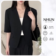 Nhunfashion short-sleeved blazer Women's vest with pointed collar without buttons with 2-layer stand collar form N144