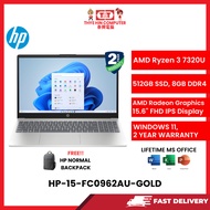 HP-15-FC0962AU-GOLD-AMDRYZEN3-7320U,8GBR4,512GBSSD,AMDRADEON,15.6"FHD,W1164,2YRS,H&S