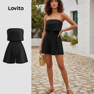 (Fashion_3) Lovito Women Casual Jumpsuit Plain Cold Shoulder Summer/Spring Jumpsuit L128ED248 Lovito