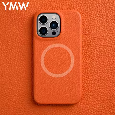 YMW Magnetic Premium Genuine Leather Case for iPhone 13 Pro Max mini Luxury Business High-end Cowhid
