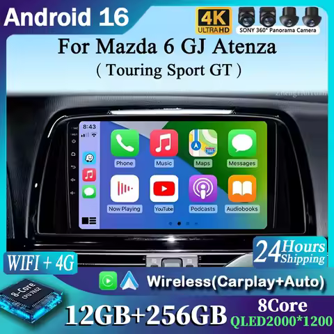 Android 16 For Mazda 6 GJ Atenza Touring Sport GT Carplay Auto Car Radio Multimedia Video Player Nav
