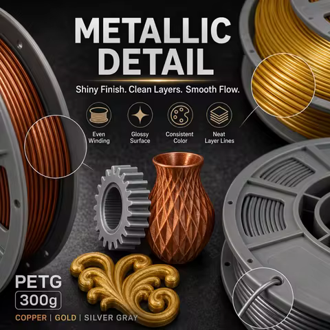 PETG 3D Printer Filament 3 Metallic Tones Set 1.75mm 300g Compact Spool Shiny Metal Luster 3D Printi