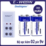 [Combo] Bộ Sạc pin 9V (pin vuông) Doublepow DP-B09 và 02 viên pin vuông sạc lại 9V 360mAh