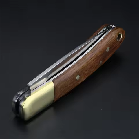Sandalwood brass handle outdoor folding knife 420 steel high hardness outdoor hunting knife camping