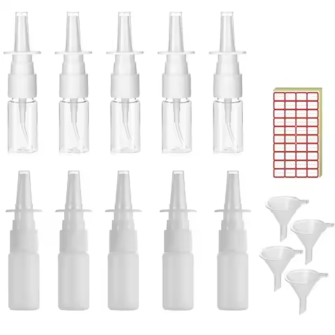 5PCS 10ml-60ml Empty Nasal Spray Pump White Plastic Spray Bottles Mist Nose Refillable Bottle Packag