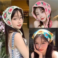 Garden Style Headband Spice Knit Headband Triangle Scarf Braided Crochet Flower Fascinator Cute