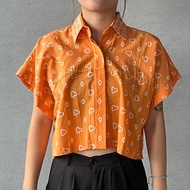 印尼蠟染可愛少女風短版襯衫 PUPUT - 新鮮橘 - PUP013