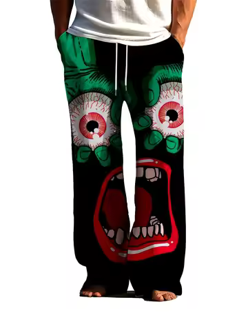 New Exaggerated Big Eyes and Big Mouth men's Skin Friendly Sleeping Pants Beach Pants Casual Pants i
