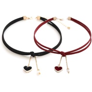 Set Choker Maxforever 2 PCS Kalung Choker Set Choker Velvet Choker Klasik Gothic (Hitam/Merah Claret
