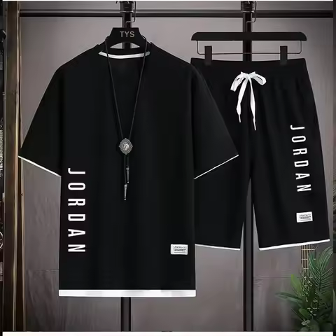 Stylish casual T-shirt + Shorts set Men's sports set Loose comfortable low Run 2025 men's summer Waf