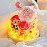 【 日本永生花】美人魚玻璃罩夜燈 客製加入公仔 生日 送禮 聖誕