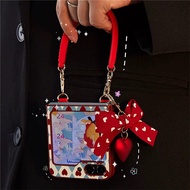 Korean Ling Ge Love Heart Small Bell Bow Pendant Portable Case for Samsung Galaxy Z Flip 7  Z Flip4 