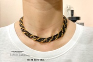 สร้อยคอ ชิดคอ ดำทอง ก้างปลา 10มิล 40เซน เลสคอ สร้อยเลส สร้อยโซ่ โซ่สร้อยคอ ( สแตนเลสแท้100% ) Stainl
