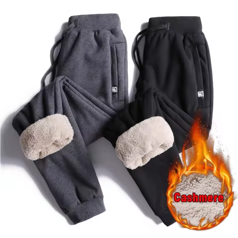 2026 New Men's Winter Super Warm Pants Fleece Joggers Thick Sweatpants Mens Zipper Trousers Streetwe