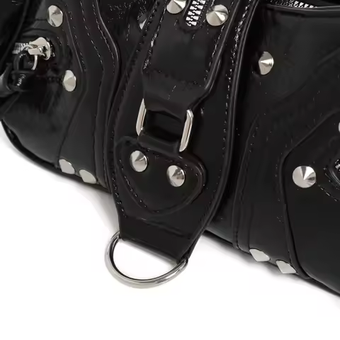 Ladies Large Capacity Purse Trendy Y2k Biker Crossbody Bag Retro Rivet Handbag European-American Fas