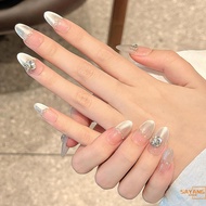 Nude Almond Fake Nails with Cat Eyes Tip Natural Unbreakable Nail Simple Wear for Fingernail DIY Dec