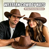 Women Men Cowboy Hat Western Suede Cowgirl Hats Cosplay UV Sun Protection Outdoors Unisex Cap Access