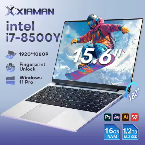 15.6" Portable Laptop Computer PC Windows 11 Pro Intel Core i7 8500Y Laptops Fingerprint 16GB RAM 1T