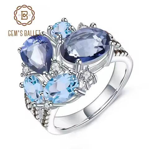 GEM'S BALLET Natural Mystic Quartz Topaz Rings Fine Jewelry 925 Sterling Silver Gemstone Candy Ring 