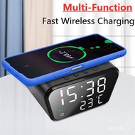 Wireless Charger Pad LED Digital Ala Clock Desktop Temperature one Chargers Stand 15W Fast Wireless Charging Dock Statio