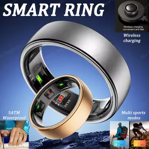 New Smart Ring with Charging Dock Men Women Health Sleep Heart Rate Monitor IP68 & 5ATM Waterproof M