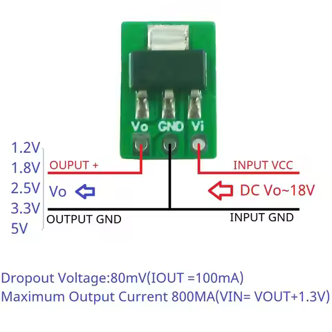 Tiny Out 1A 1.2V 1.8V 2.5V 3.3V 5V 80MV Drop Voltage 60uA Standby Step-Down Buck LDO Module rep AMS1