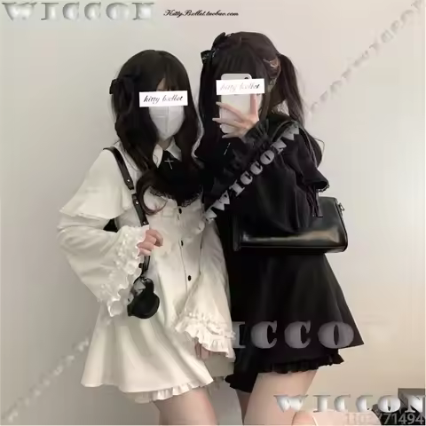 Jirai Kei Shirt Dress Cosplay Costume Lace Sleeve Clothes Cute Kawaii Girl Women Suit Halloween Cos 