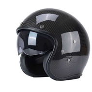 3/4 Carbon Fiber Helmet Harley Motorcycle Helmet Retro Half Helmet Built-in Lens Motorcycle Helmet 3