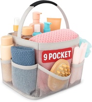 Masirs Mesh Shower Caddy Bag - (9 Pocket) Large Collapsible Portable Bathroom Organizer for Travel G