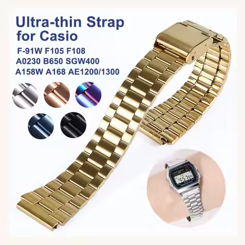 18mm Strap for Casio F-91W Gold Stainless Steel Watchband for SGW400 F84 F105/108/A158W/168 AE1200/1