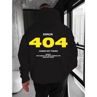 Men'S Casual "Error 404 Human Not Found" Print Knit Fabric Slight Stretch Hooded Collar Loose Fit Ca