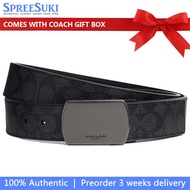 Coach Men Men Belt In Gift Box Plaque Buckle Cut To Size Reversible Belt, 38 Mm Gunmetal Charcoal Bl