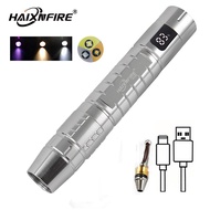 HaixnFire ไฟฉายหลอดยูวี SV330 365nm UV สีขาวสีเหลือง3ไฟฉาย LED ชาร์จ USB ได้