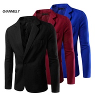 channelly Men Blazer Single Button Turn-down Collar Formal Plus Size Suit Coat for Work