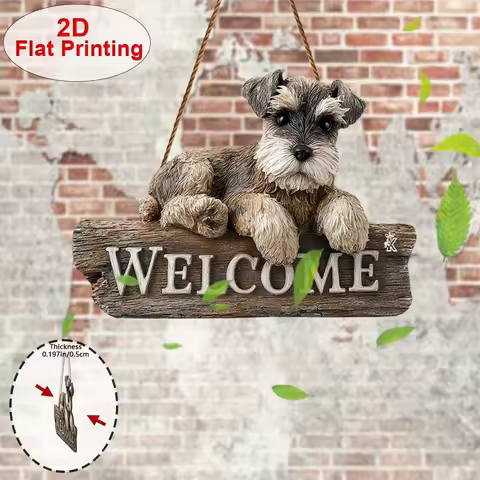 2D Plane - 2D printed signboard, single-piece wooden welcome sign, Schnauzer dog, home decoration, d