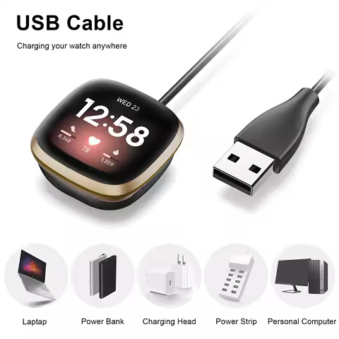 2pcs/1pc/lot 100cm/50cm USB Charger For Fitbit Versa 4/versa 3/Sense 2 Charger Charging Cable Adapte