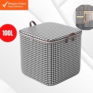 Fabric Foldable Storage Box w/ Lid (100L) | Clothes, & Curtain,Blanket  Organizer Bag, Kotak Penyimp