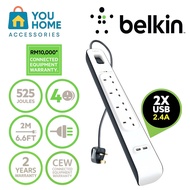 Belkin 4-outlet Surge Protection Power Extension Socket with 2 USB Ports 2.4 Amp (2m)